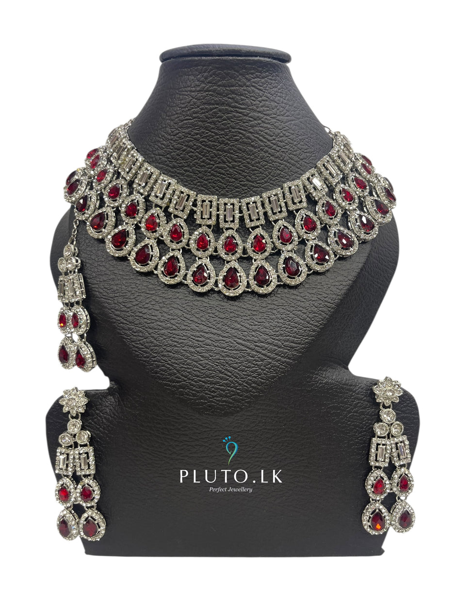 Silver Maroon Necklace